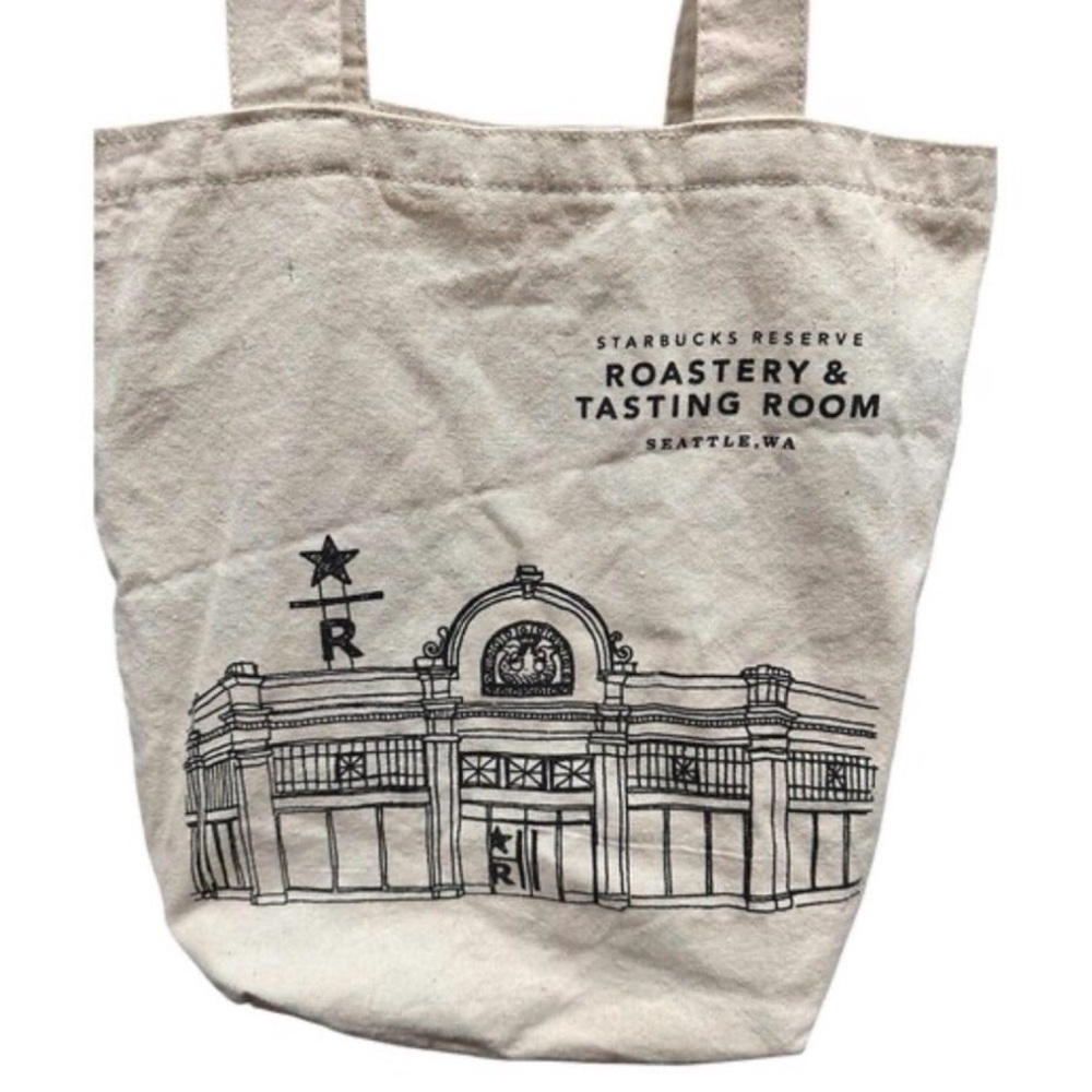 Starbucks Cream Canvas Tote with Black Roastery Illustration